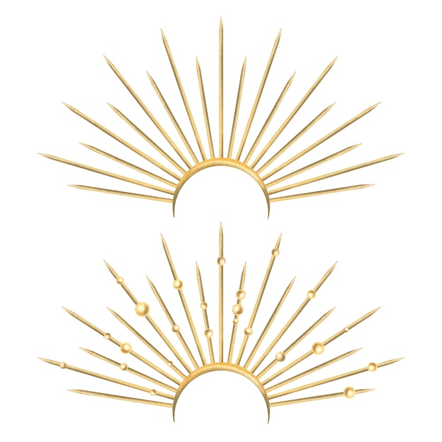 Corona de metal dorado con rayos y cuentas y sin ilustración acuarela dibujada a mano para el día de los muertos halloween Día de los muertos Objeto aislado sobre un fondo blanco