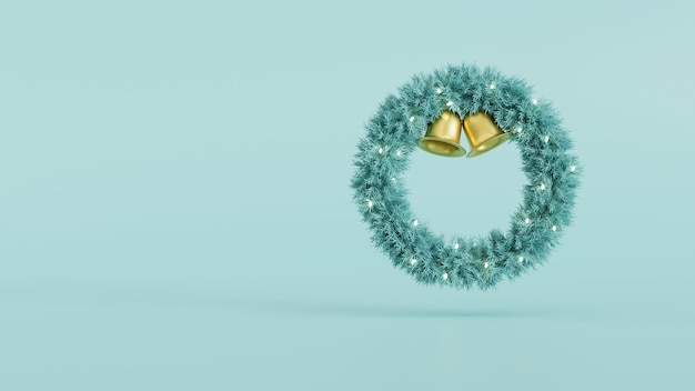 Corona de Navidad 3D en el fondo minimalista y espacio de copia Decoración de Navidad, invitación de año nuevo, ilustración 3D