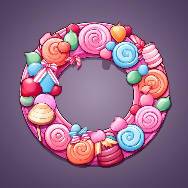 Foto corona de navidad con caramelos y arcos de colores en un fondo limpio ilustración vectorial