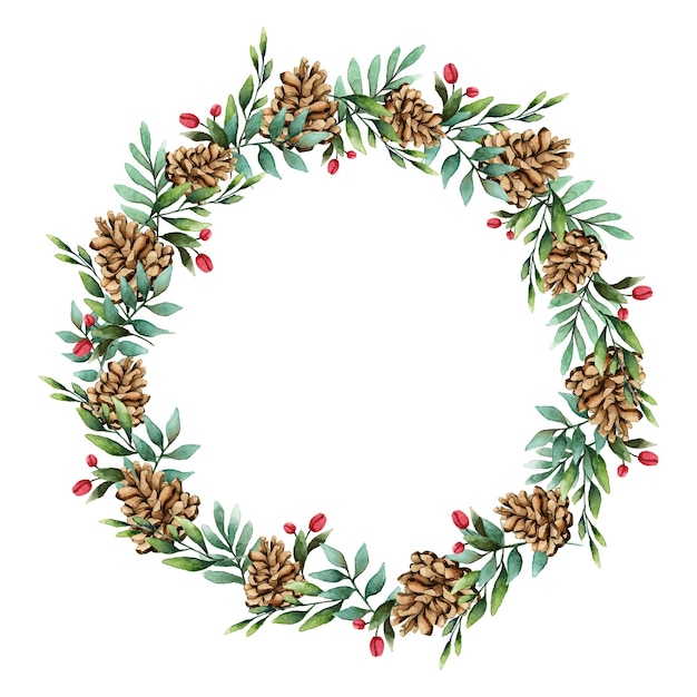 Corona de Navidad marco png acuarela ilustración estética en fondo transparente