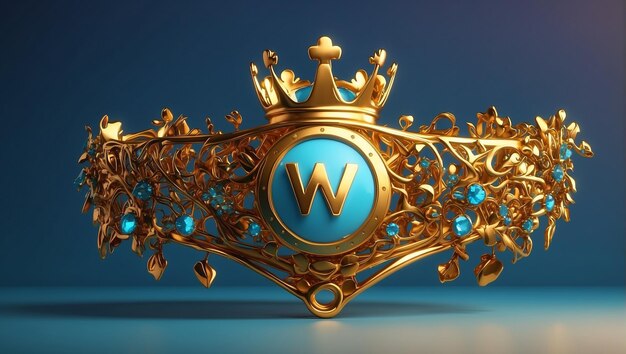 Foto una corona de oro con un orbe azul en el centro que tiene una letra dorada w en él