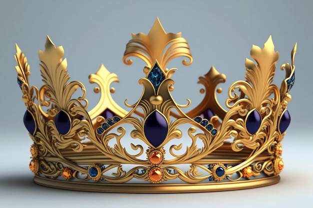 Corona de oro real sobre un fondo blanco con zafiros