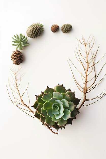 Foto una corona de plantas con un cono de pino