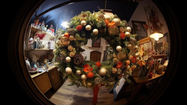 corona en una puerta que dice navidad