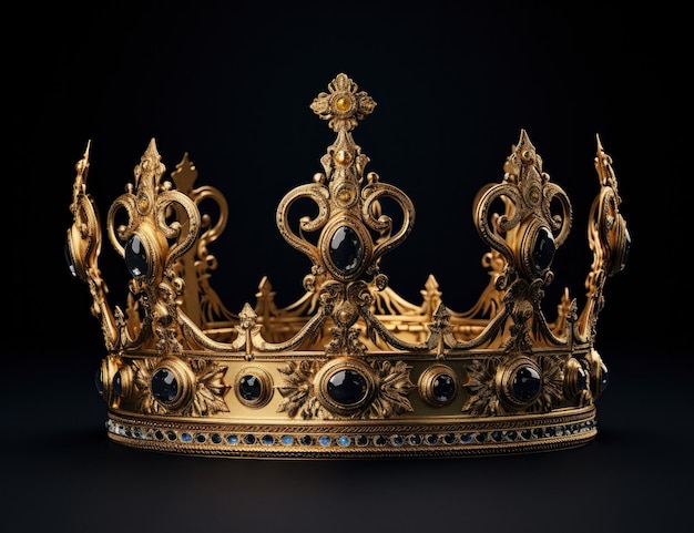 Corona de rey hecha de oro sobre fondo oscuro