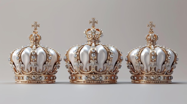 Foto la corona del rey o la reina el tocado del monarca aislado sobre un fondo blanco es una corona dorada del rey o de la reina un tocado de coronación para un monarca una monarquía de oro real medieval
