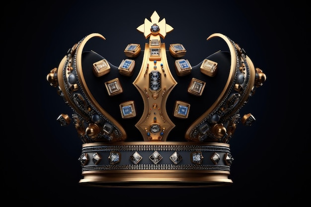 La corona del rey de los tréboles en el logotipo gráfico 3d bien iluminado frente a la corona