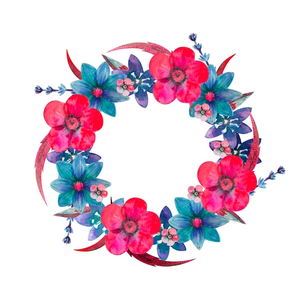 Corona romántica. Piensa feliz. Plantillas de tarjetas de visita. Flores silvestres en acuarela