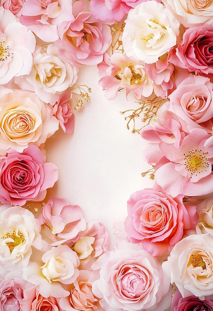 una corona de rosas con un fondo blanco con un lugar para una foto que dice quot primavera quot