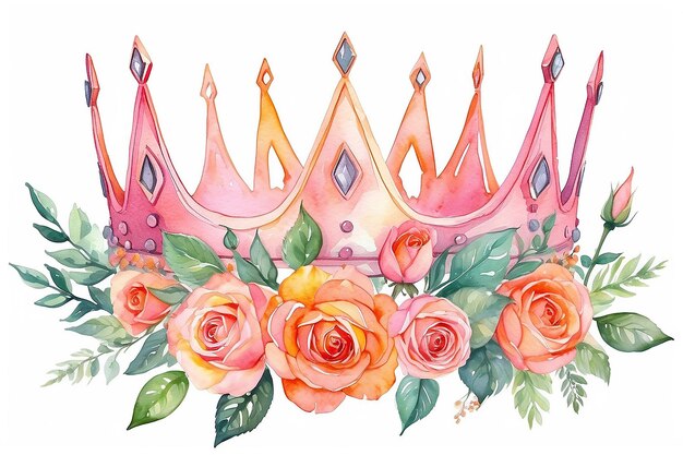 Foto corona de unicornio acuarela flor rosa rosa naranja ilustración dibujada a mano