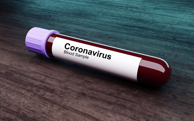 Foto coronavirus 19 tubo de ensayo de sangre en 3d