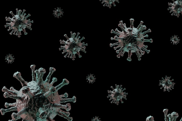 Coronavirus 2019-nCoV COVID-19 isoliert auf schwarzem Hintergrund. Coronavirus Epidemie. 3d rendern