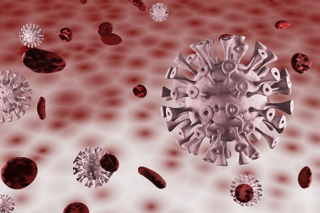 Coronavirus 2019-nCov nuevo concepto de coronavirus. Virus de microscopio de cerca. Representación 3D.