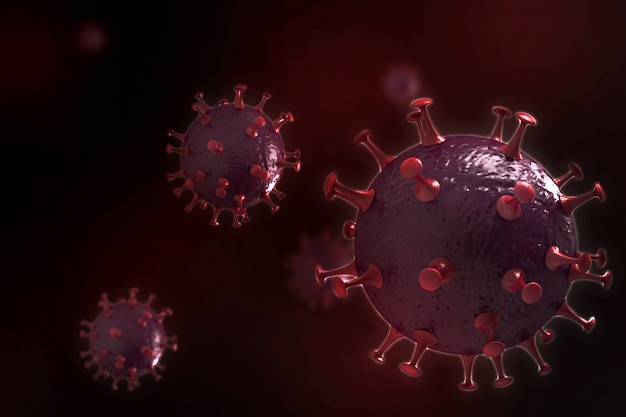 Coronavirus 2019-nCov oder COVID-19 offizieller Name für Coronavirus-Krankheit von der Weltgesundheitsorganisation. Mikroskop Virus Nahaufnahme 3D-Rendering