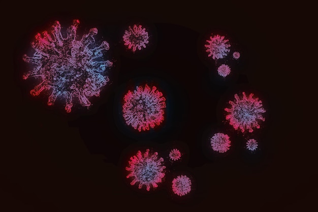 Coronavirus 2019nCov novo conceito de coronavírus Vírus de microscópio close-up