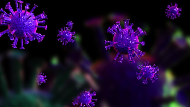 Coronavirus 2019nCov nuevo concepto de coronavirus responsable del brote de gripe y la gripe por coronavirus como casos peligrosos de cepa de gripe como una pandemia Virus del microscopio de cerca representación 3d