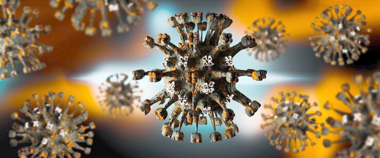 Foto coronavirus covid 19.3d ilustración de virus y bacterias infecciosos.