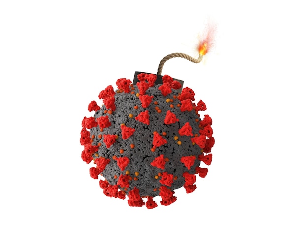 Coronavirus covid-19 listo para explotar como una bomba. Concepto de peligrosidad