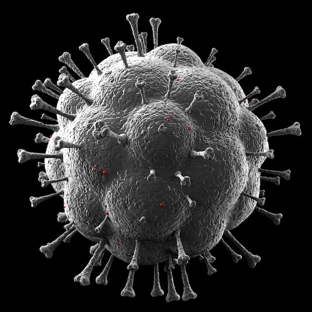 Coronavirus COVID-19 sob o microscópio, célula da doença de Coronavirus Covid-19, ilustração 3d