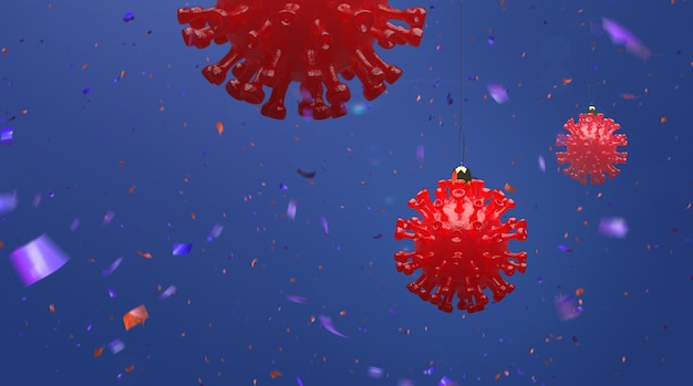 Foto coronavirus decoração de brinquedo de natal 3d render. ilustração 3d de alta qualidade