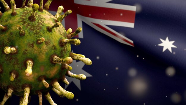 Coronavirus flotando sobre bandera australiana