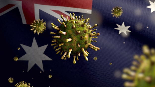 Coronavirus flotando sobre bandera australiana