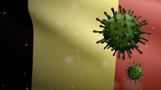 Coronavirus flotando sobre bandera belga