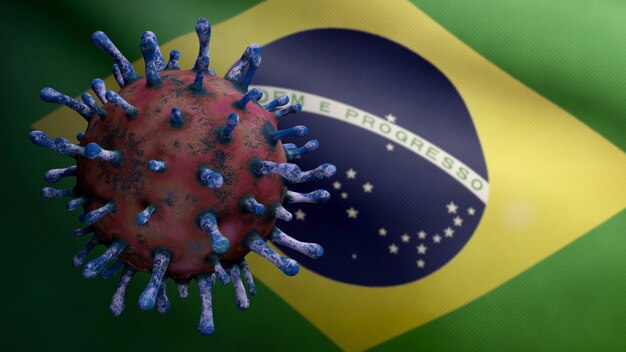 Coronavirus flotando sobre bandera brasileña