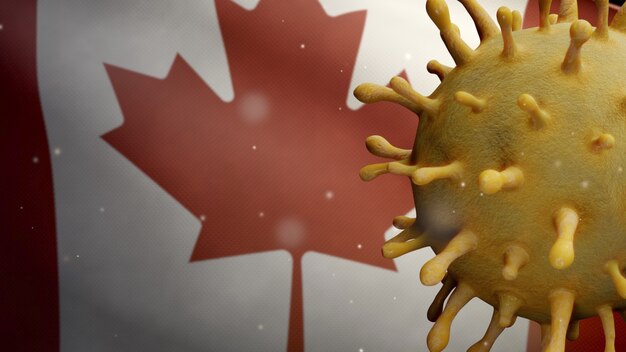 Coronavirus flotando sobre bandera canadiense