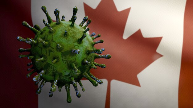 Coronavirus flotando sobre bandera canadiense