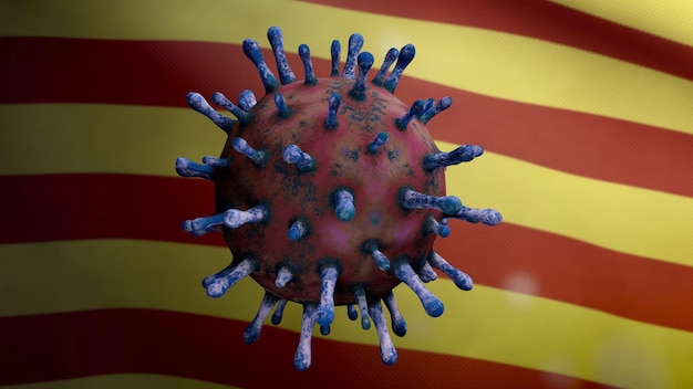 Coronavirus flotando sobre bandera independiente de Cataluña