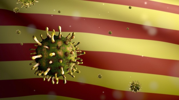 Coronavirus flotando sobre bandera independiente de Cataluña