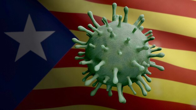 Coronavirus flotando sobre bandera independiente de Cataluña