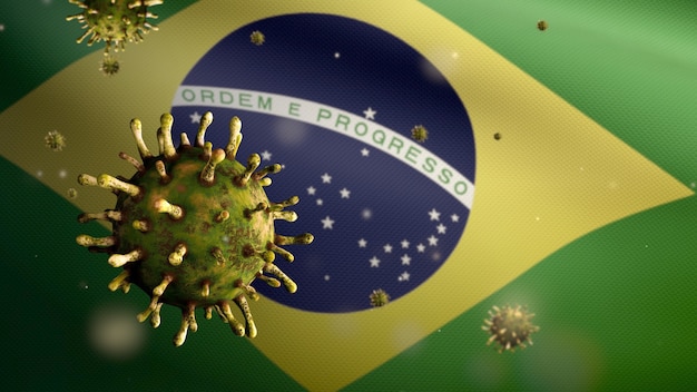 Foto coronavírus flutuando sobre bandeira brasileira