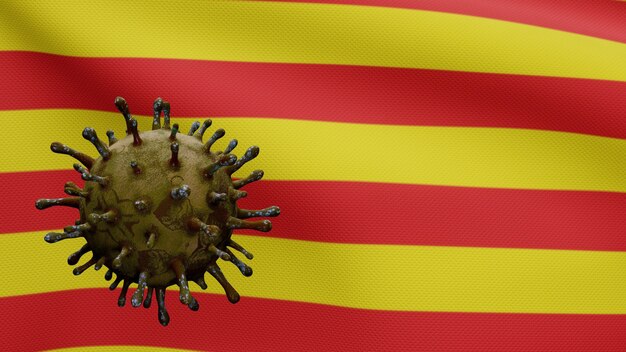 Coronavírus flutuando sobre bandeira independente da Catalunha