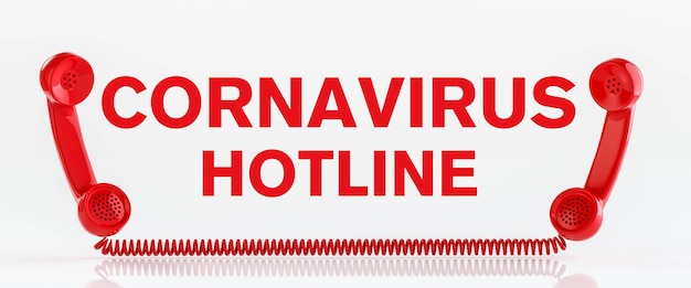 Coronavirus-Hotline mit Covid-19-Virus und rotem Telefon