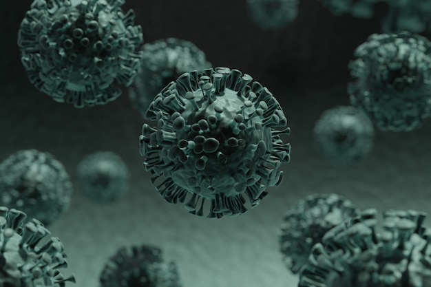 Coronavirus nCov. Mikroskopische Ansicht von Viruszellen