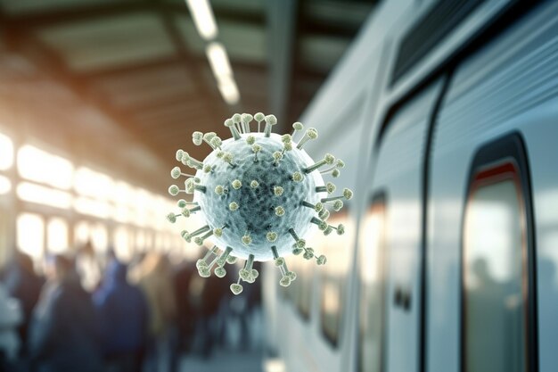 el coronavirus se propaga en el aire en un fondo de estilo bokeh del metro