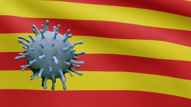 Coronavirus schwebt über unabhängiger Flagge Kataloniens
