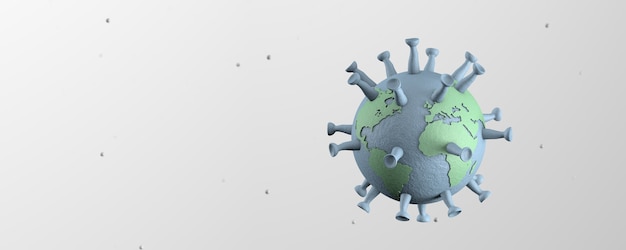 Coronavirus, un virus en forma de tierra. Copie el espacio para el texto. Render 3D.