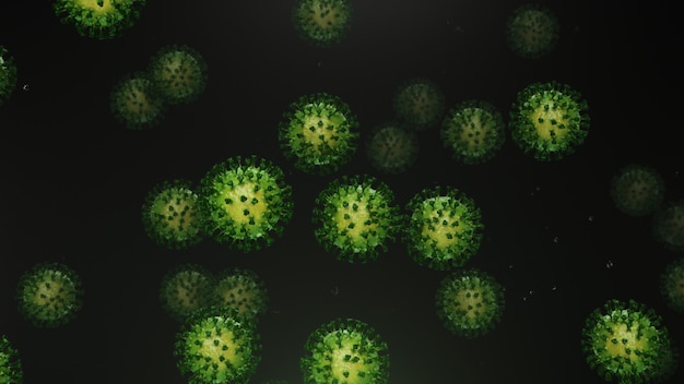 Coronavirus-Zellen auf grünem Hintergrund