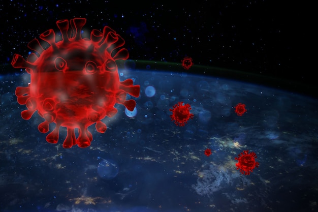 Coronaviruses influenza concept COVID-19 3d rendering. (World element image by nasa)