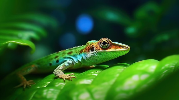 Corpo inteiro Lagarto na Folha Verde Lagarto bonito