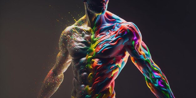 corpo masculino em tintas multicoloridas generativa ai