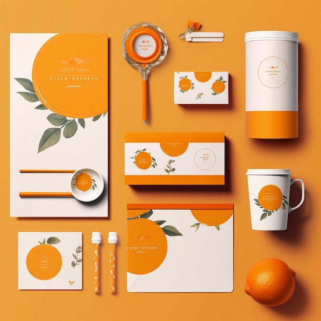 Corporate-Identity-Vorlage mit orangefarbenen Elementen im Corporate-Stil-Briefpapierset