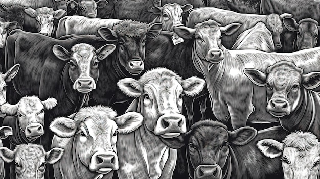 Corral com vacas Pecuária e pecuária Conceito de fantasia Pintura de ilustração