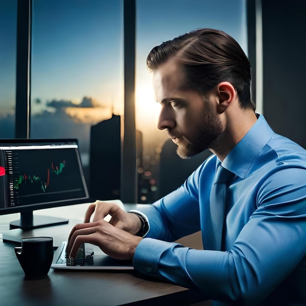 Corredor de analistas de inversores del mercado de valores que analiza la plataforma de intercambio del mercado de valores criptográficos de comercio financiero