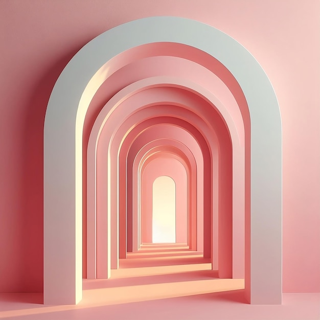 Corredor de arco rosado fondo abstracto representación 3D conceptual mínima