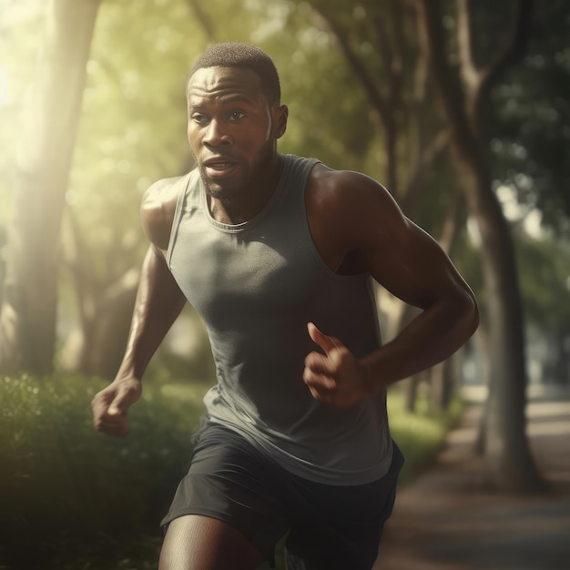 Corredor de atleta masculino afro-americano correndo ao ar livre generativo ai