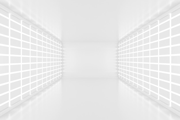 Corredor de Espaço Aberto Vazio Iluminado ou Interior de Sala Branco Abstrato Moderno Arquitetura Moderna Renderização em 3d